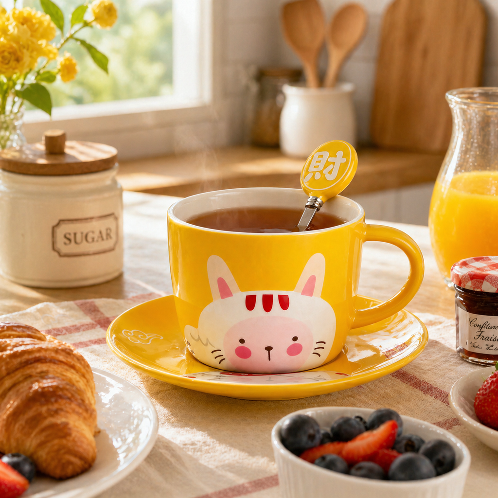 Taza Animalito de la Suerte Kawaii con Platillo
