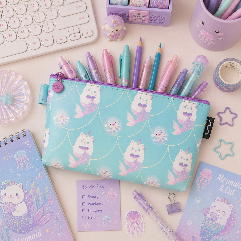 Estuche Gato Sirena Kawaii