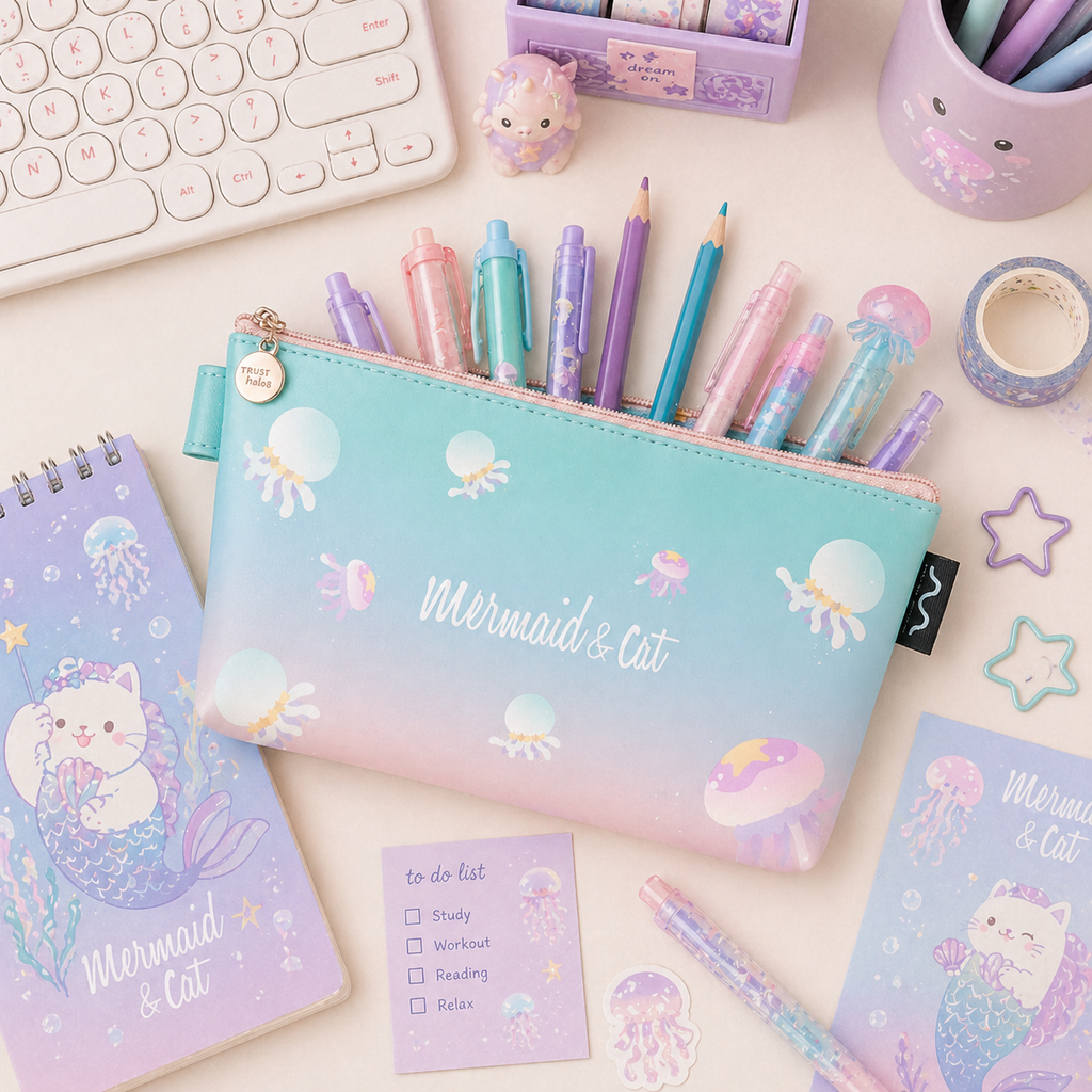 Estuche Gato Sirena Kawaii