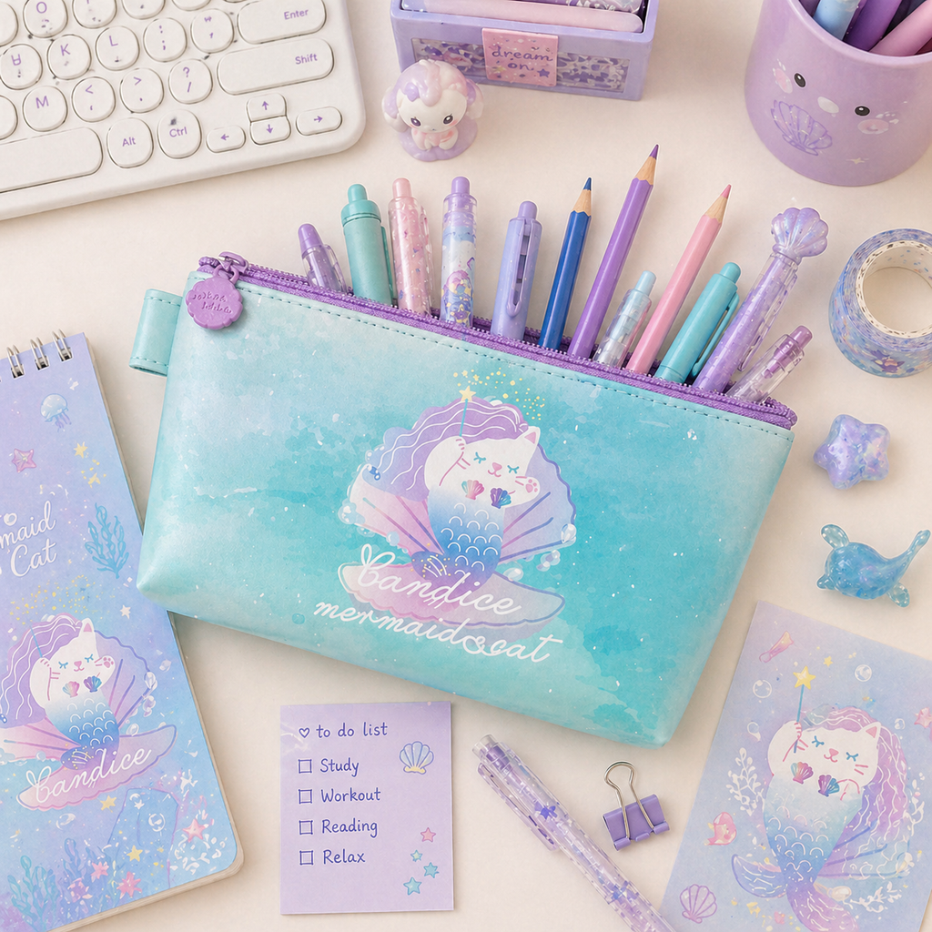 Estuche Gato Sirena Kawaii