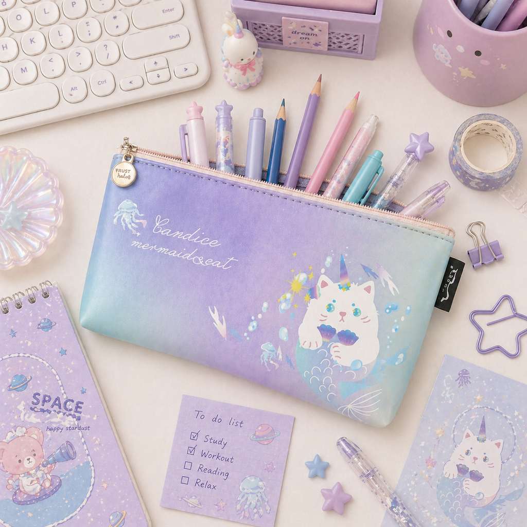 Estuche Gato Sirena Kawaii