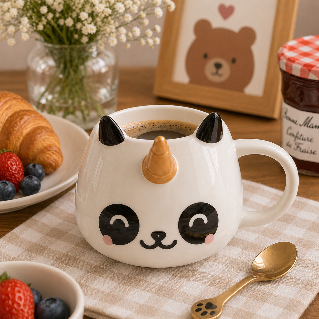 Taza Panda Unicornio Kawaii
