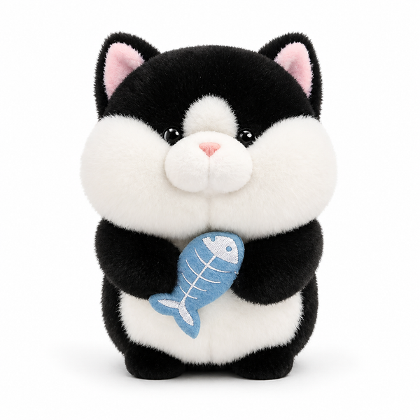 Peluche Gato Negro con Pescado Kawaii