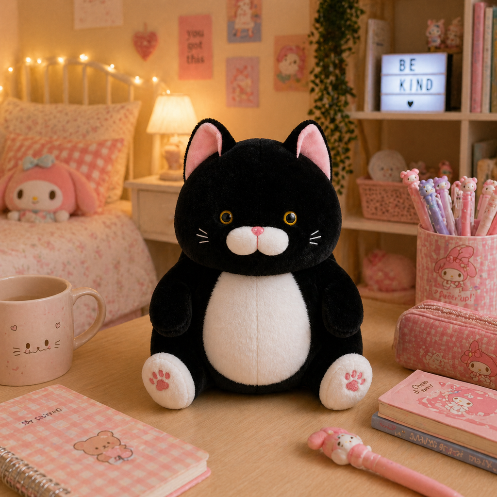 Peluche Gato Negro Gordito Kawaii