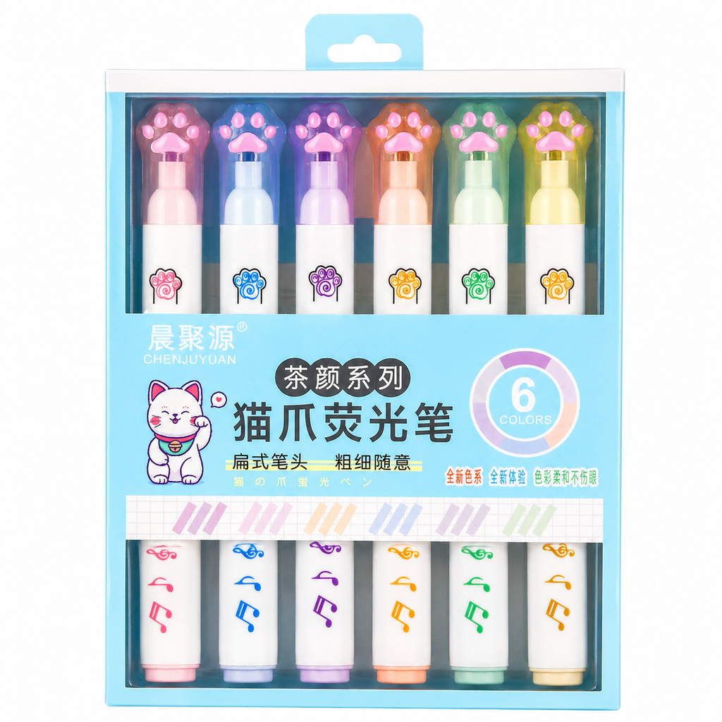 Lápices destacadores patita de gato (6 colores)