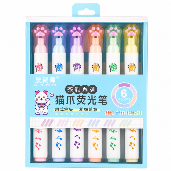 Lápices destacadores patita de gato (6 colores)