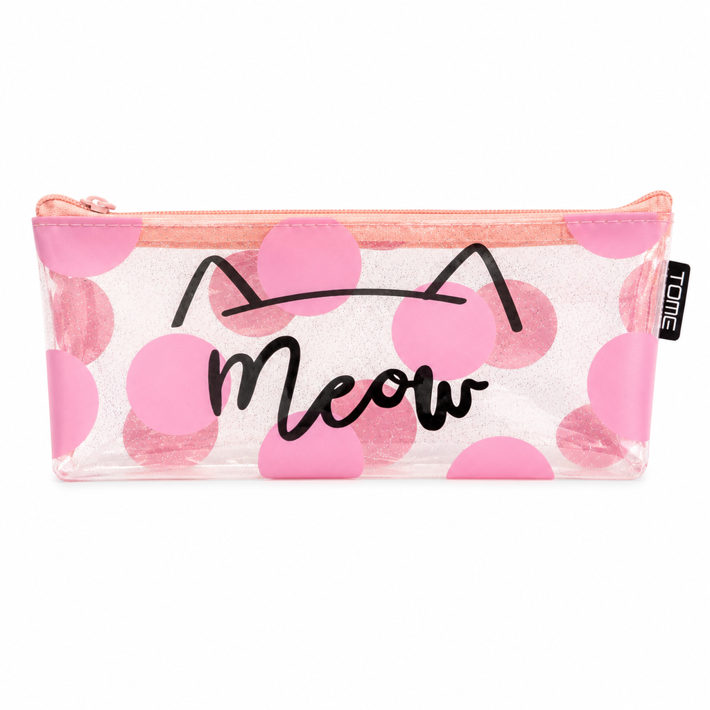 Estuche Gato Kawaii Transparente Meow