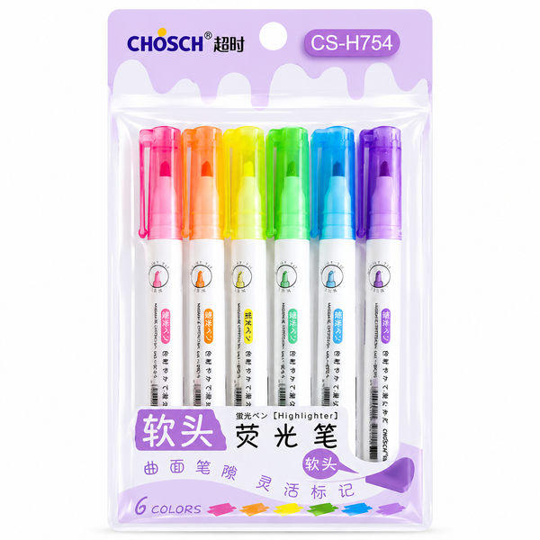 Set de 6 Destacadores de Colores | Punta Biselada Soft Tip