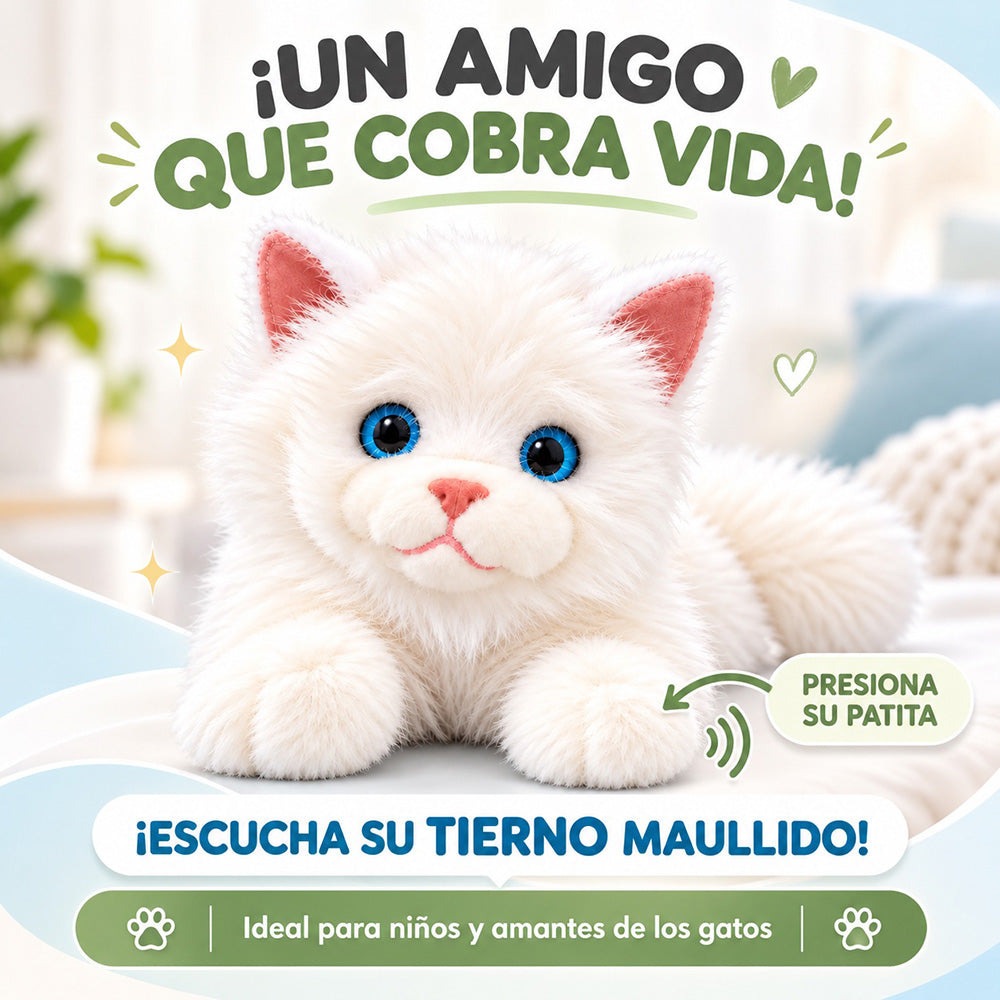 Peluche Gato Blanco con Sonido 35 cm