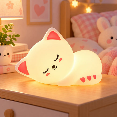 Lámpara Espanta Cuco Gato Durmiendo – Luz de Noche LED Recargable