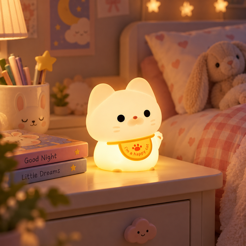 Lámpara Espanta Cuco Gato Maneki Neko – Luz de Noche LED Recargable