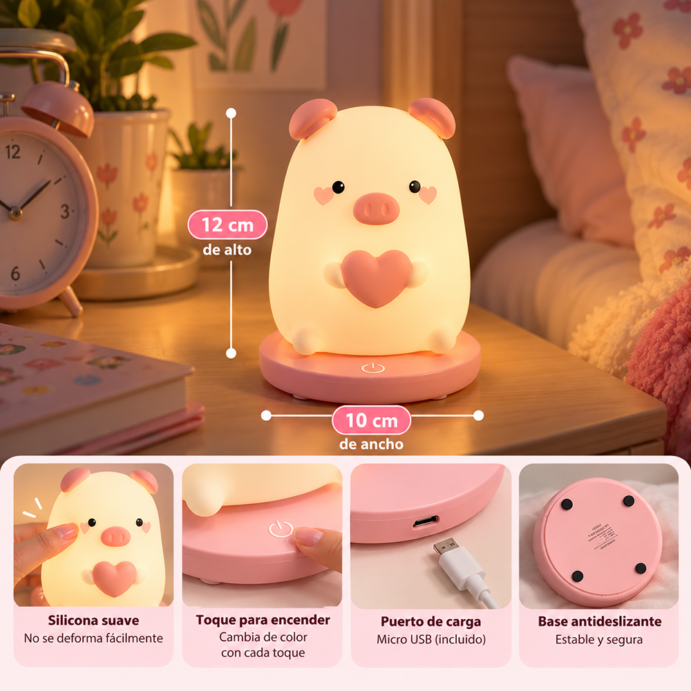 Lámpara espanta cuco Cerdito Tiny kawaii LED recargable - foto 6
