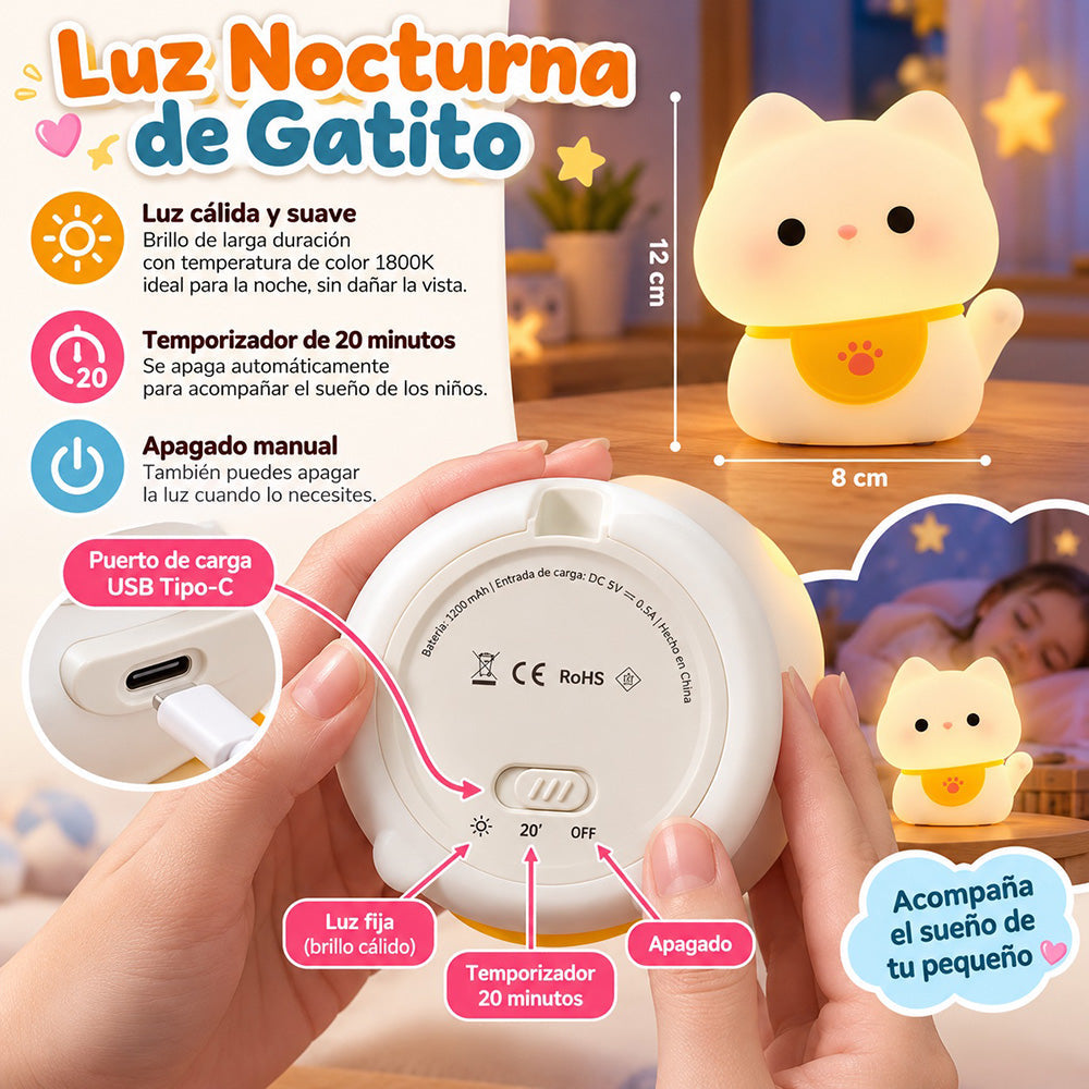 Lámpara espanta cuco Gato Maneki Neko kawaii LED recargable - foto 5