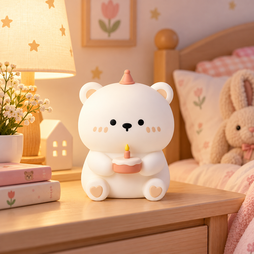 Lámpara Espanta Cuco Oso Birthday – Luz de Noche LED Recargable