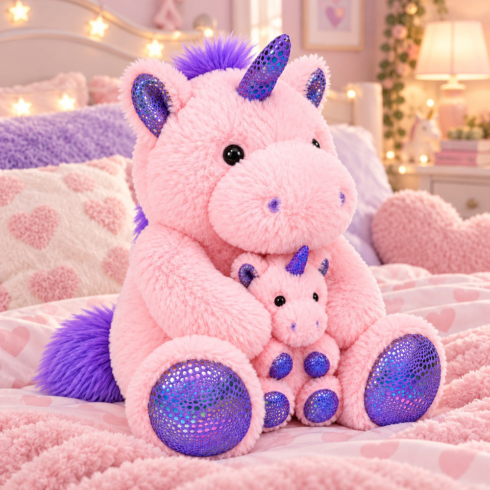 Peluche Unicornio con Bebé 40 cm