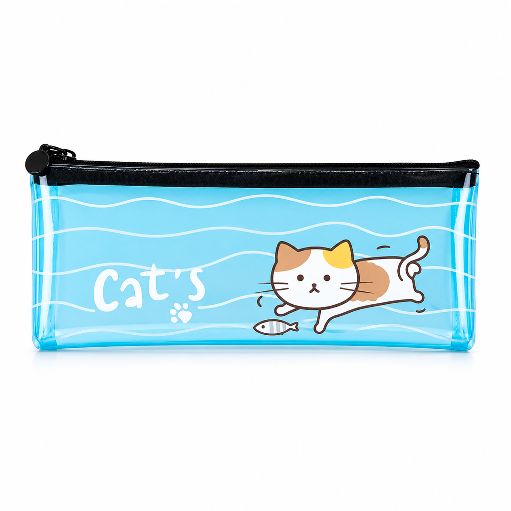Estuche Gato Kawaii Transparente