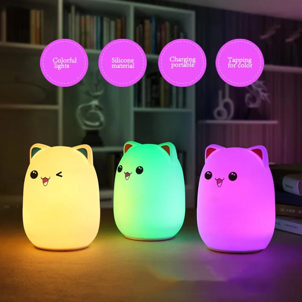 Lámpara Gatito Feliz Kawaii LED de Silicona