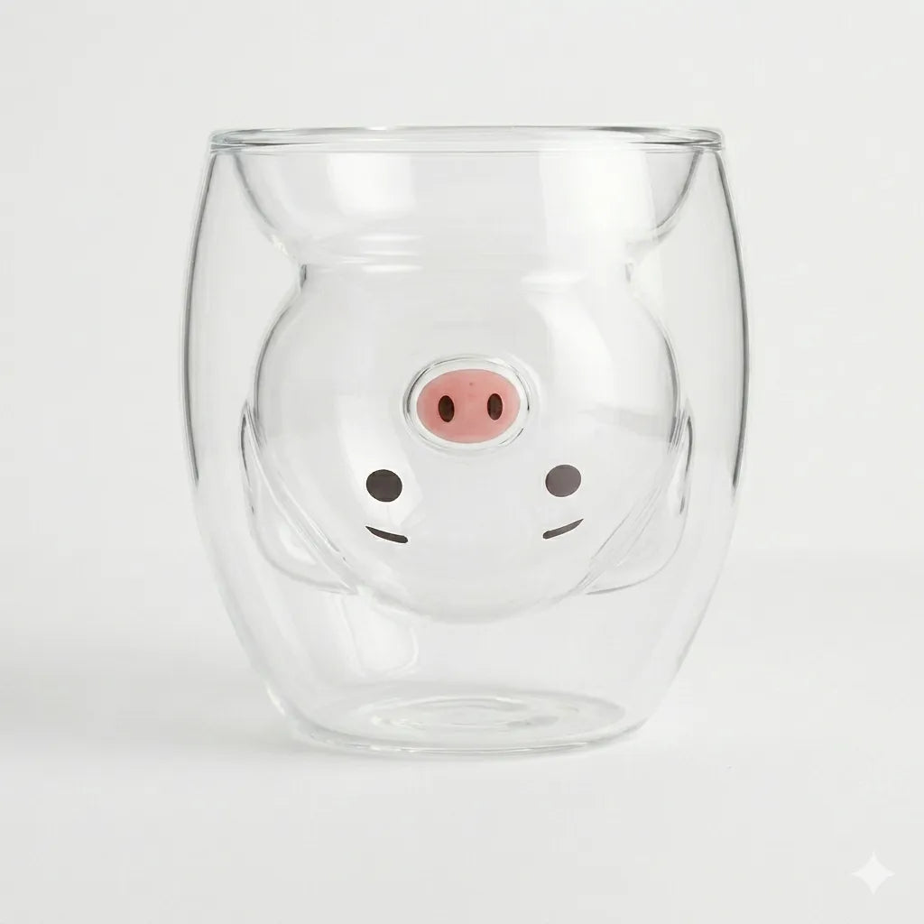 Vaso de Vidrio Cerdito Kawaii 3D