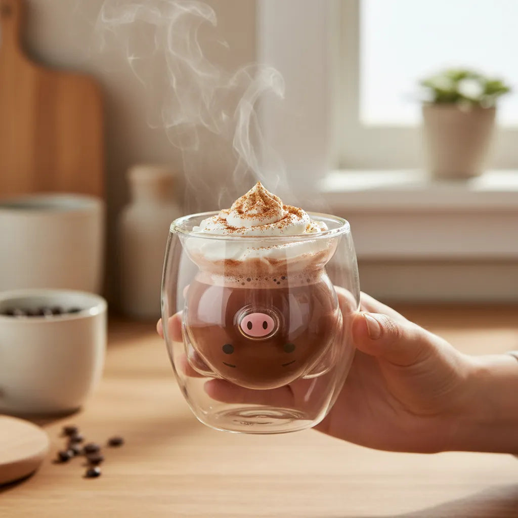 Vaso de Vidrio Cerdito Kawaii 3D