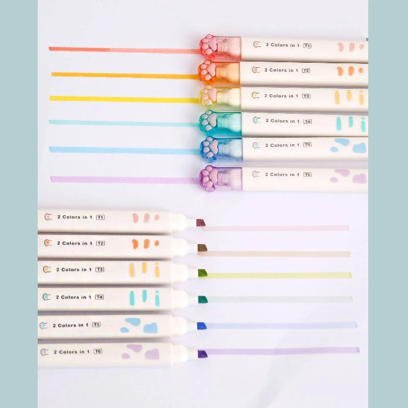 Lápices destacadores patita de gato (12 colores)